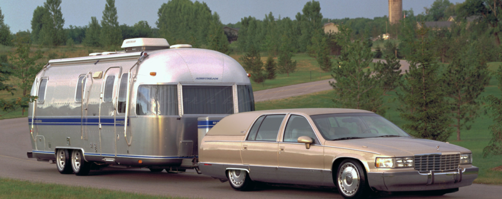 Cadillac Fleetwood Brougham with Airstream trailer | photoshop chop by Sebastian Motsch (2017)