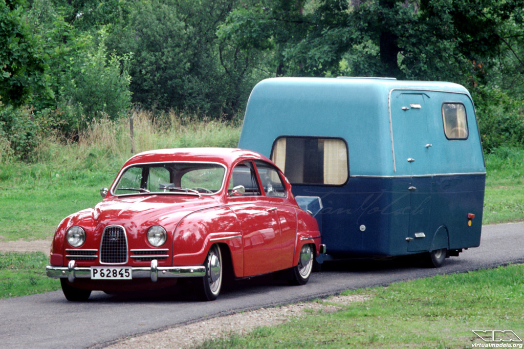 Stanced SAAB 96 with caravan | photoshop chop by Sebastian Motsch (2016)